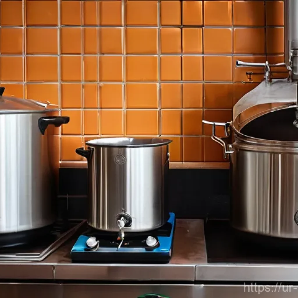 홈메이드 벨기에식 맥주 제조 - **Prompt 1: "The Art of Mashing - A Homebrewer's Kitchen"**
    "A clean and meticulously organized ...